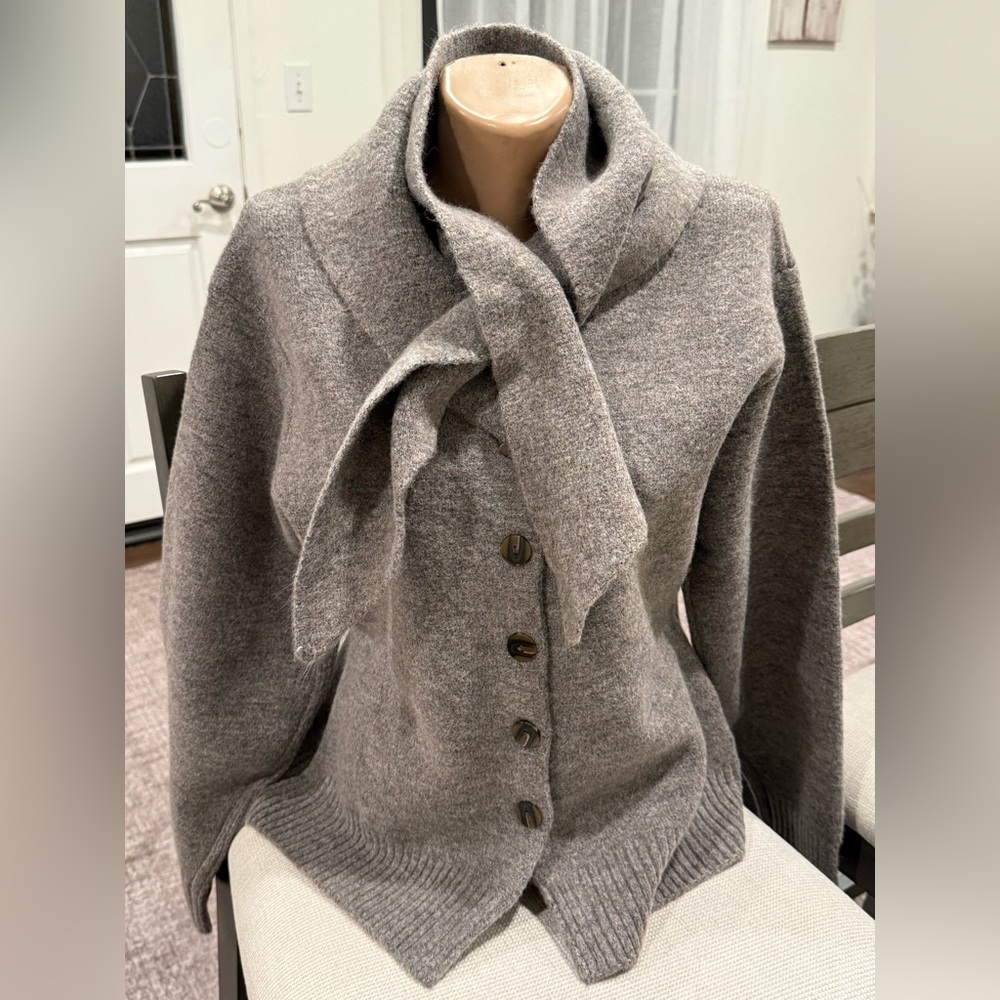 Zara Gray Scarf Knit Cardigan - Picture 7 of 8